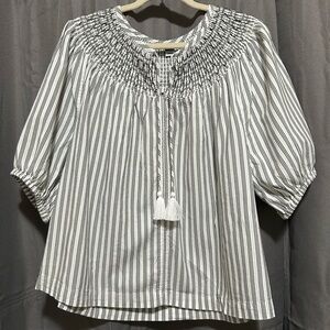 Smocked Black Striped Blouse